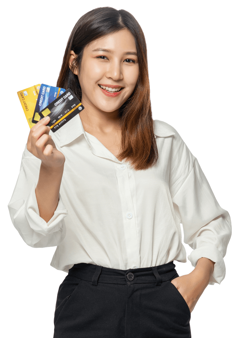 Woman holding OCBC cards